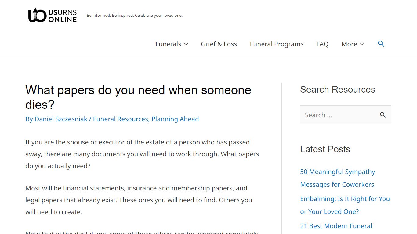 What papers do you need when someone dies? » Urns | Online